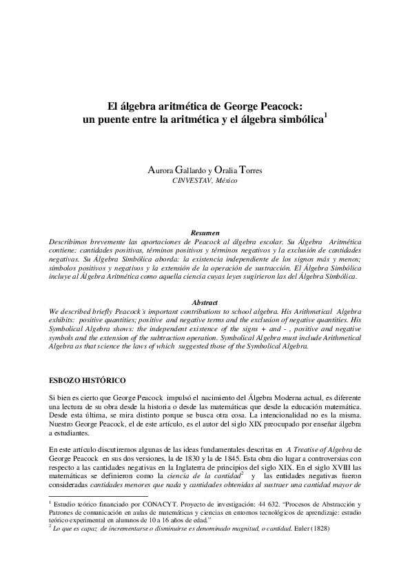 El Lgebra Aritm Tica De George Peacock Un Puente Entre La Aritm Tica