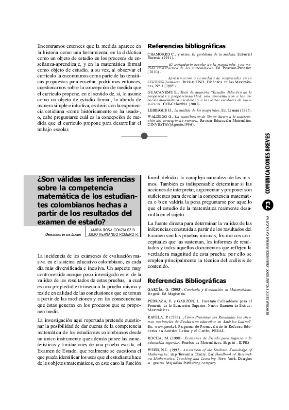 Son válidas las inferencias sobre la competencia matemática de los