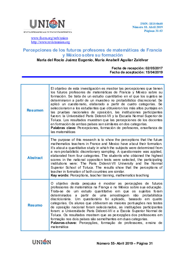 Percepciones de los futuros profesores de matemáticas de Francia y