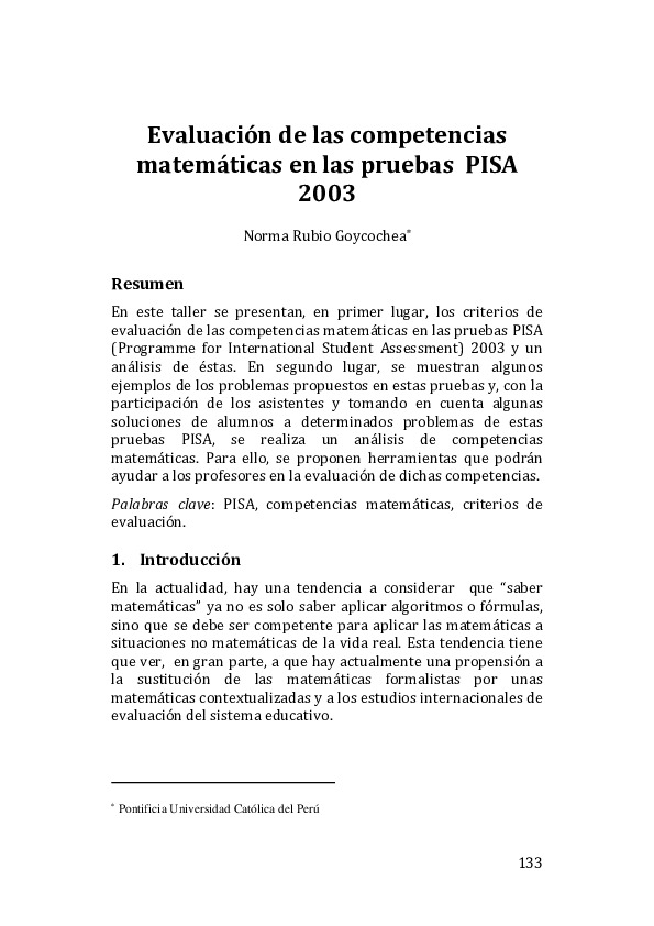 Evaluación de las competencias matemáticas en las pruebas PISA 2003 Funes