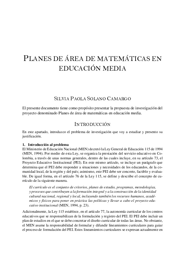 Planes de área de matemáticas en educación media Funes