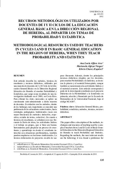 Recursos metodológicos utilizados por docentes de I y II ciclos de la ...