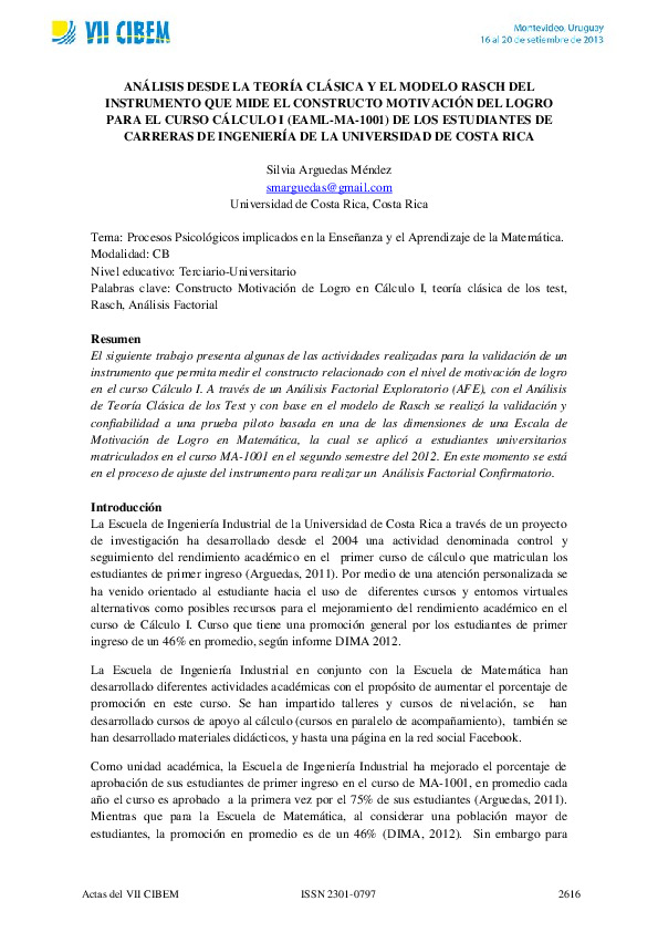 Análisis desde la Teoría Clásica y el modelo Rasch del instrumento que ...