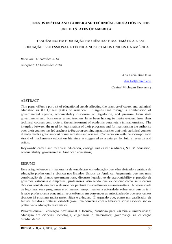 Trends in stem and career and technical education in the United States ...