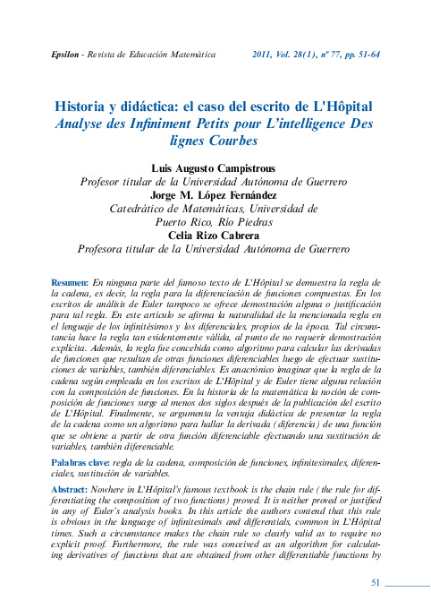 Historia y didáctica: el caso del escrito de L'Hôpital Analyse des ...