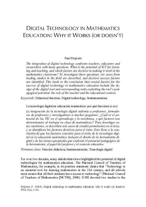 Why Use Digital Math Digital technology in mathematics education: Why it works (or doesn't ...