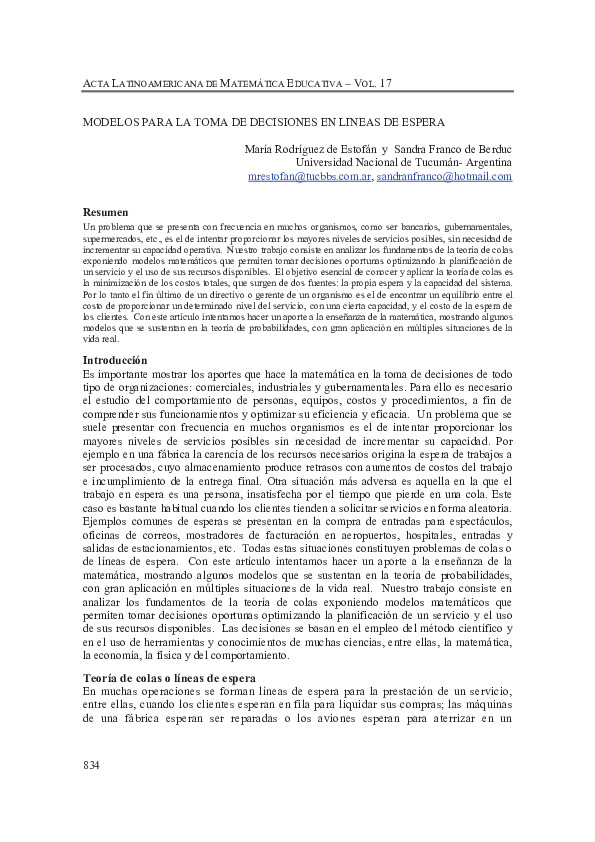 Modelos para la toma de decisiones en líneas de espera - Funes