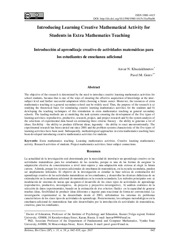Introducing learning creative mathematical activity for students in ...