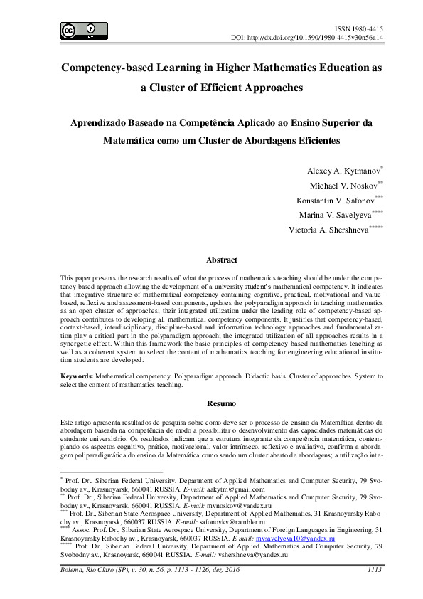 Competency-based learning in higher mathematics education as a cluster ...