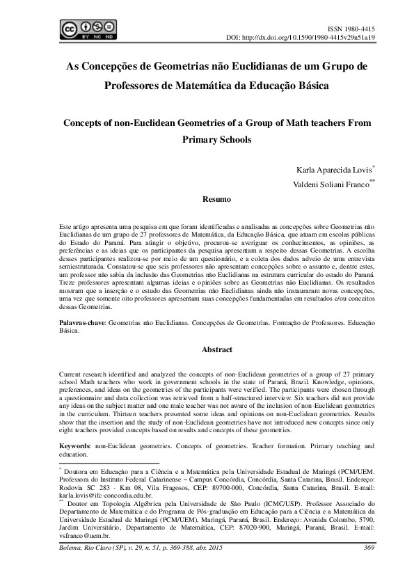 As Concepções De Geometrias Não Euclidianas De Um Grupo De Professores ...