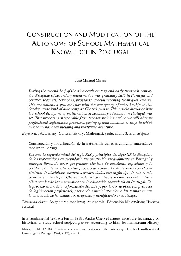 Construction and modification of the autonomy of school mathematical ...