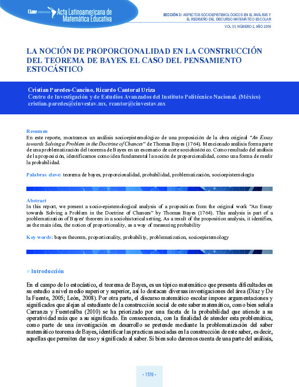 La Noción De Proporcionalidad En La Construcción Del Teorema De Bayes ...