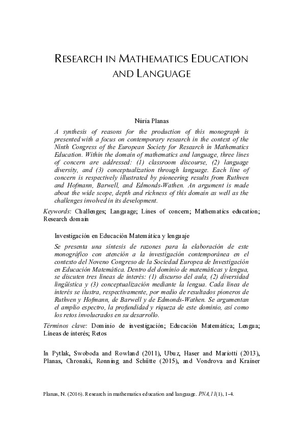 Research in mathematics education and language - Funes