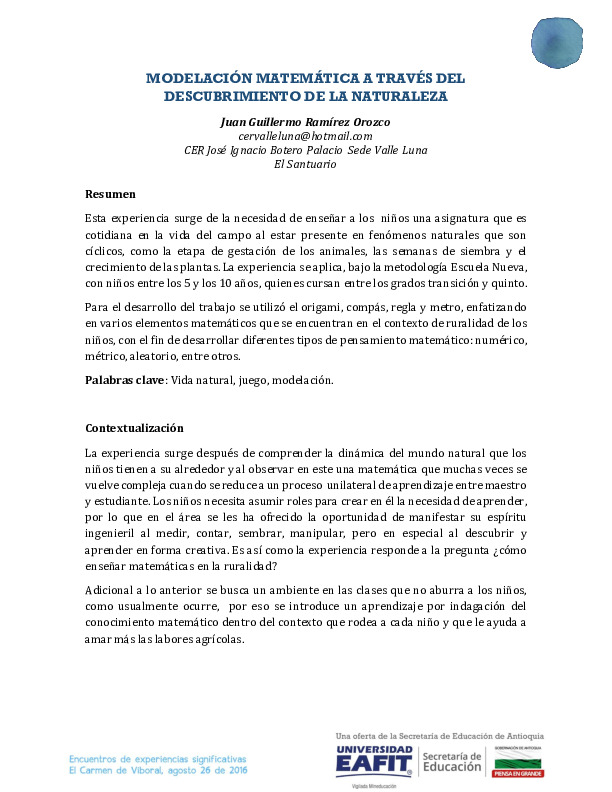 Modelación matemática a través del descubrimiento de la naturaleza - Funes