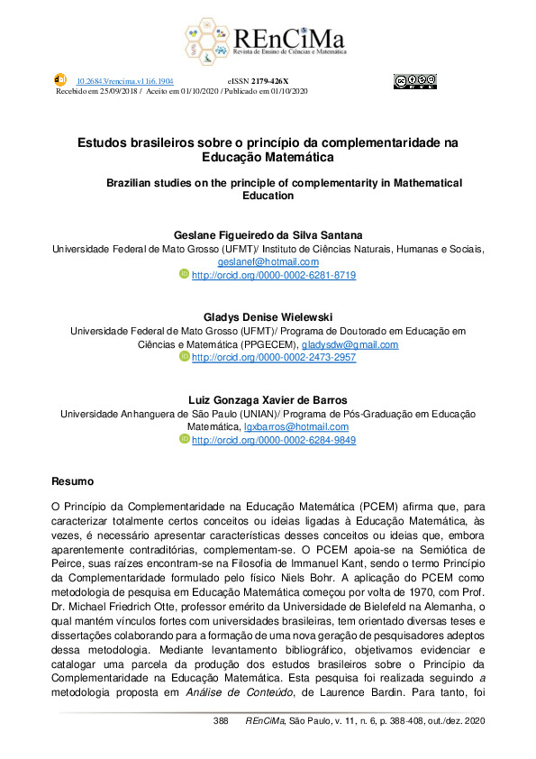 Complementaridade Estudos brasileiros sobre o princípio da complementaridade na educação ...