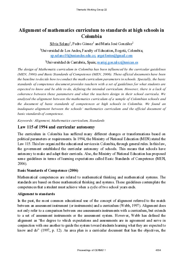 Alignment of mathematics curriculum to standards at high schools in ...