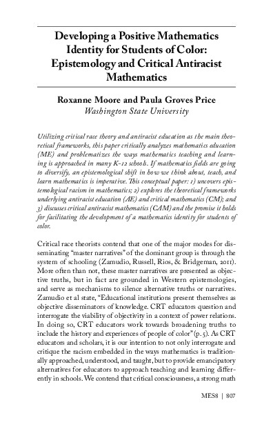 Positive Math Identity Developing a positive mathematics identity for students of color ...