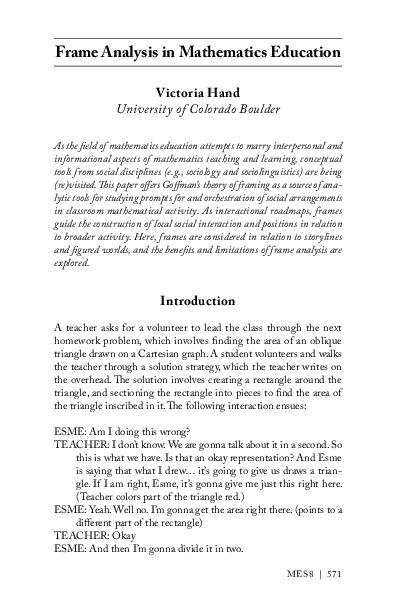 Frame analysis in mathematics education - Funes