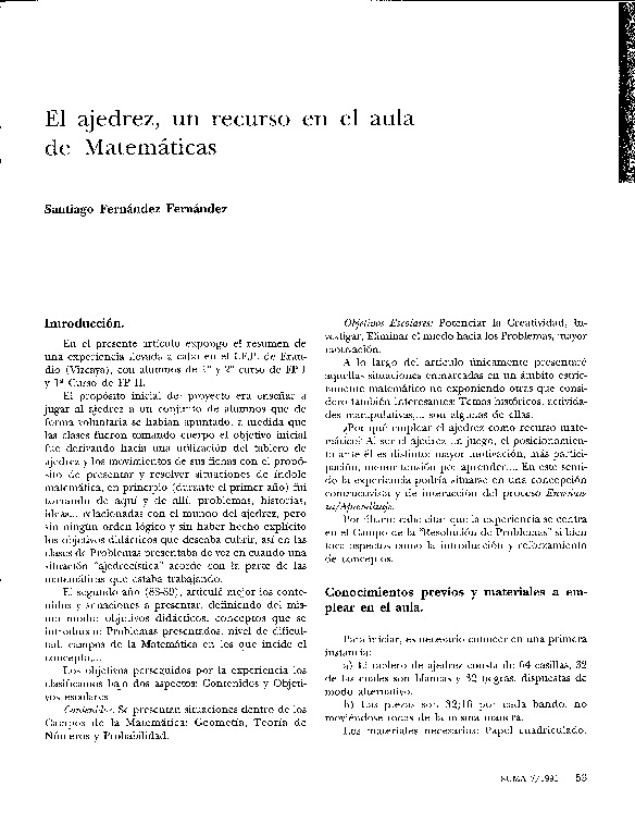 El ajedrez, un recurso en el aula de matemáticas - Funes